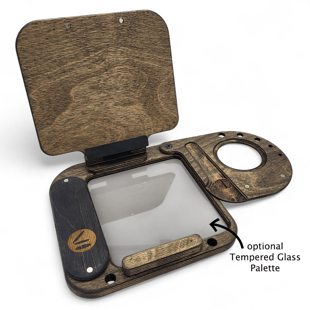 Superlite Water Kit by Cup Easels Inc. with palette and art supplies for watercolor painting, shown with open components.