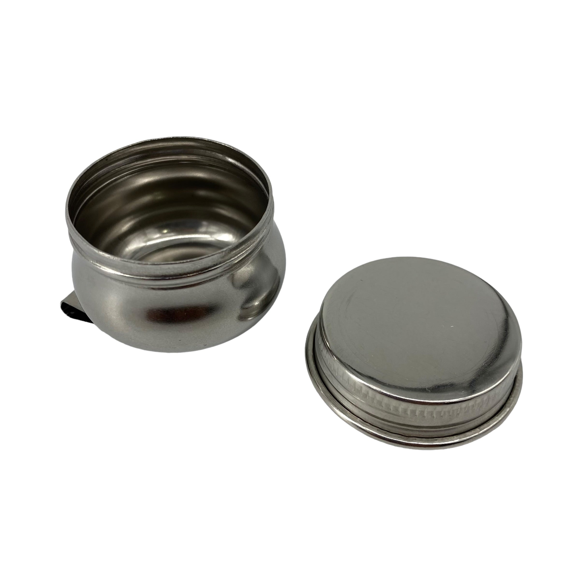 Open metal solvent cup from Cup Easels for art supplies, showing the cup's clip and interior for cleaning and solvent use.